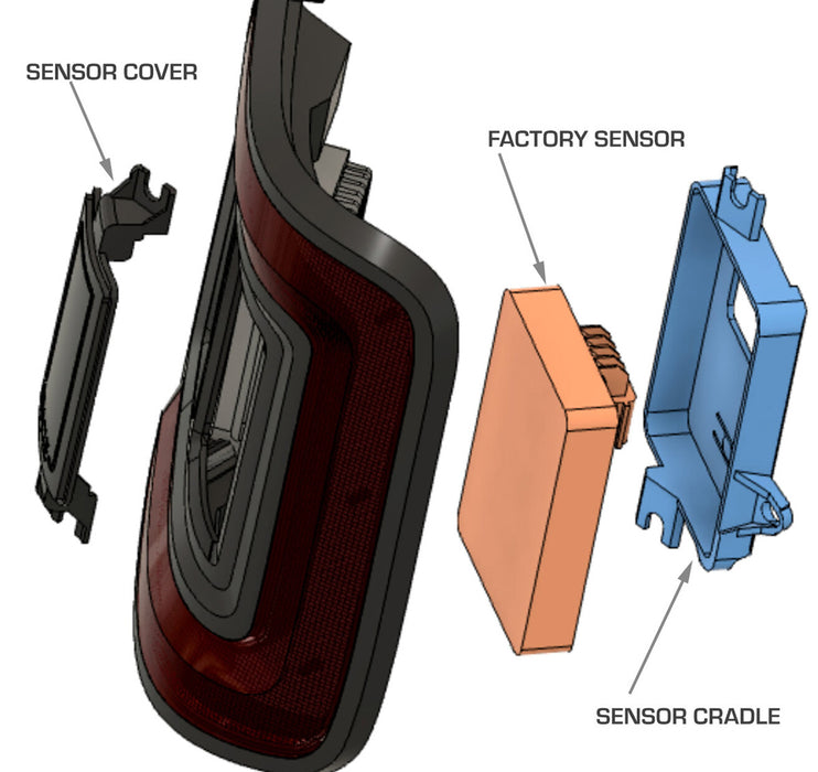 CAD diagram showing a deconstructed Flush Mount LED Tail Light with labels.