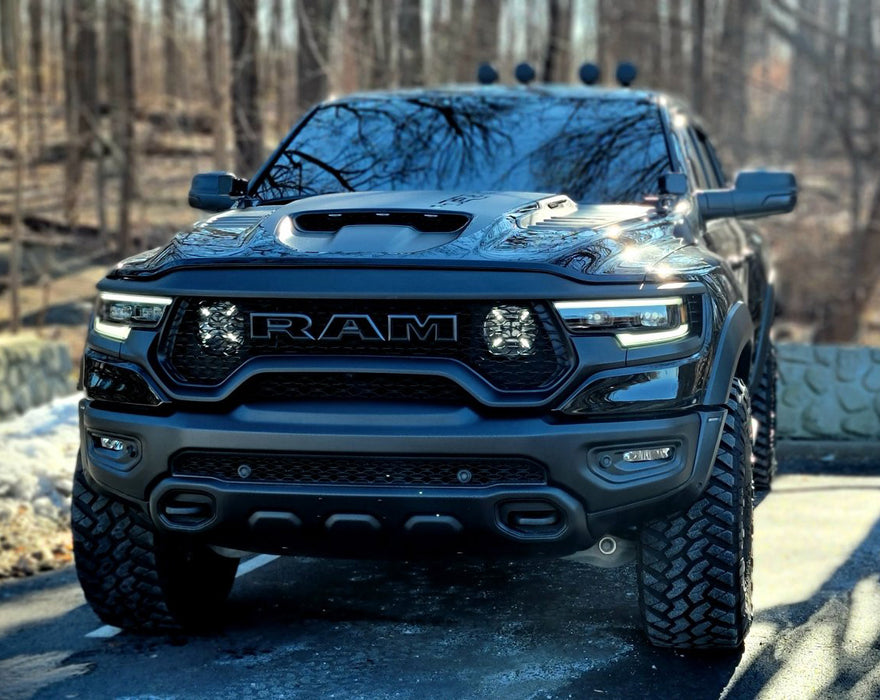 RAM TRX with 7" Multifunction LED Spotlights installed in the grill.
