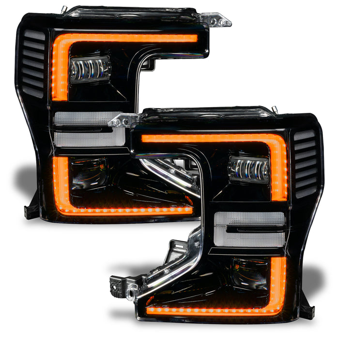 Ford Superduty headlights with amber DRLs.