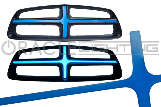 2011-2014 Dodge Charger ORACLE Illuminated Grill Crosshairs with blue LEDs.
