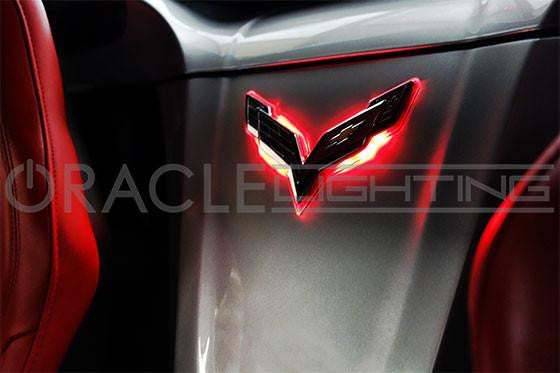 Close-up of Rear Illuminated Emblem installed on a Chevrolet C7 Corvette.