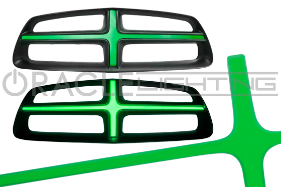 2011-2014 Dodge Charger ORACLE Illuminated Grill Crosshairs with green LEDs.