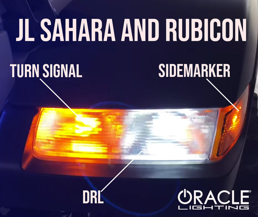 Close-up of Jeep sahara/rubicon DRL with parts labeled.