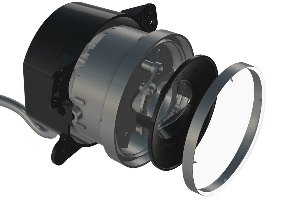 CAD Render of a deconstructed 100mm 20W Driving Beam LED Emitter