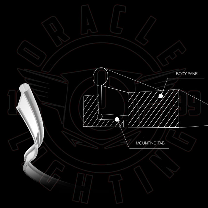 Diagram showing how the fiber optic mounting tab inserts into the body panel.