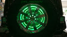 Rear view of Jeep with green LED Illuminated Spare Tire Wheel Ring Third Brake Light