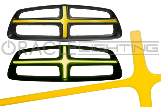 2011-2014 Dodge Charger ORACLE Illuminated Grill Crosshairs with yellow LEDs.