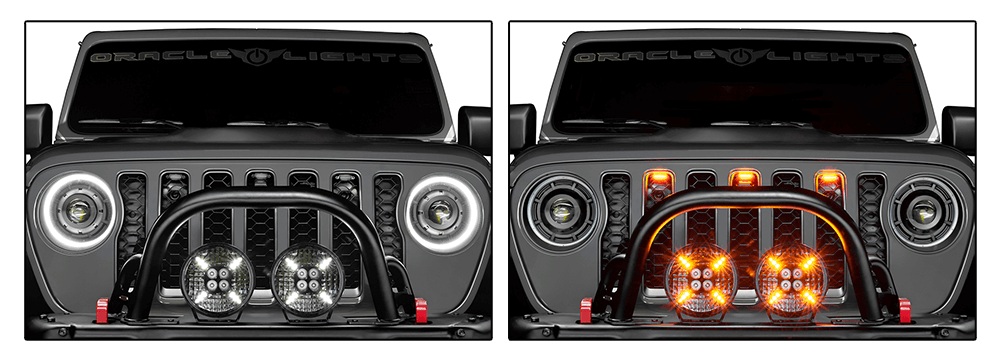 LED grill lights for trucks shown on two grills