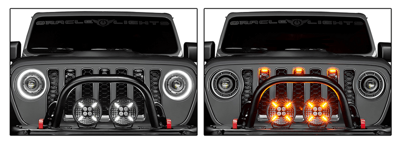 LED grill lights for trucks shown on two grills