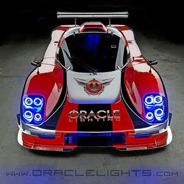 Front end of an Ultima GTR with LED headlight halos installed.