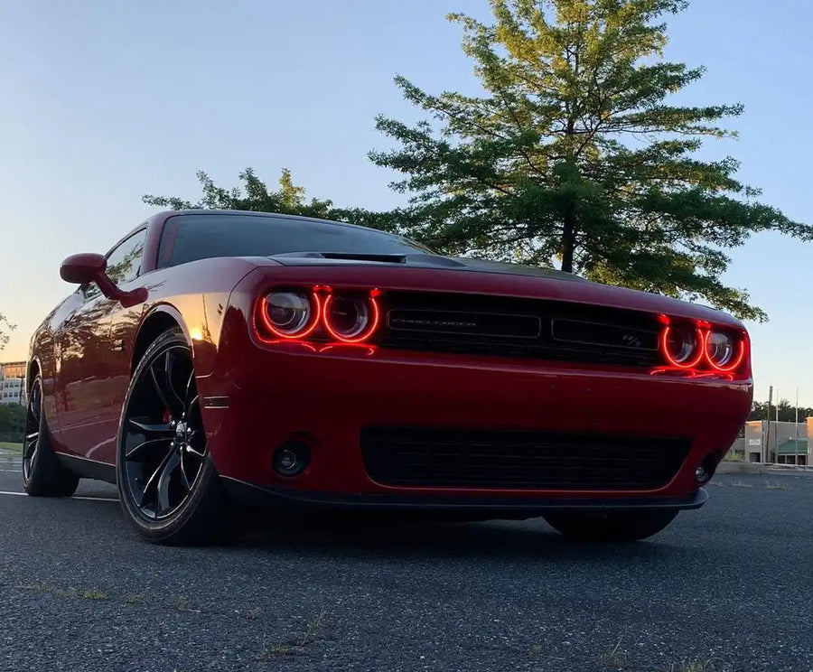 Red challenger outdoors with red halos