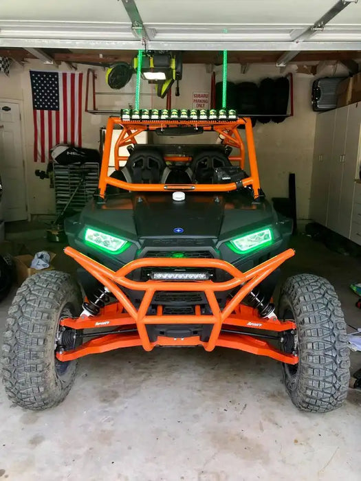 RZR in garage with green DRL