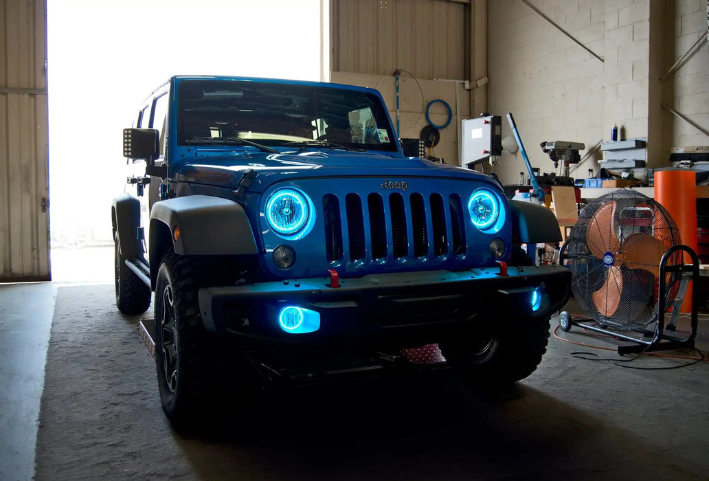 7" RGB LED Halo Headlights & Fog Lights Combo – For Jeep Wrangler JK (2007-2018)
