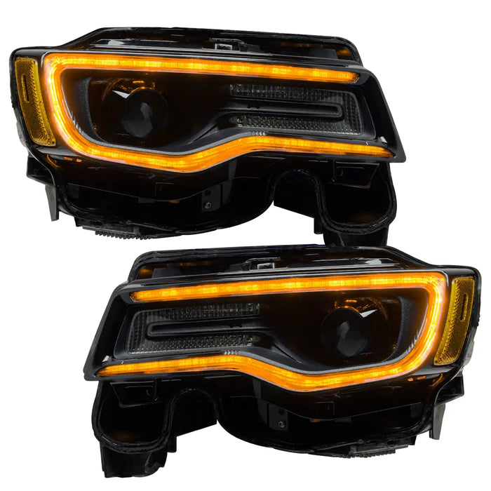 Jeep Grand Cherokee headlights with amber DRLs.