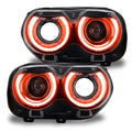 Dodge Challenger headlights with amber DRLs.