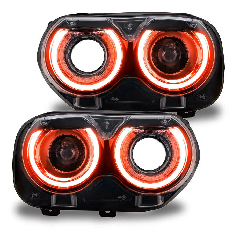 Dodge Challenger headlights with amber DRLs.