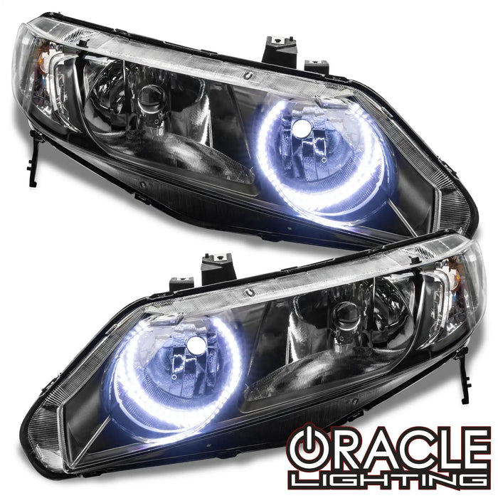 Pair Black Headlights For 2006-2011 Honda Civic Sedan 4Dr - Clear Lens, DOT/SAE, Direct Replacement