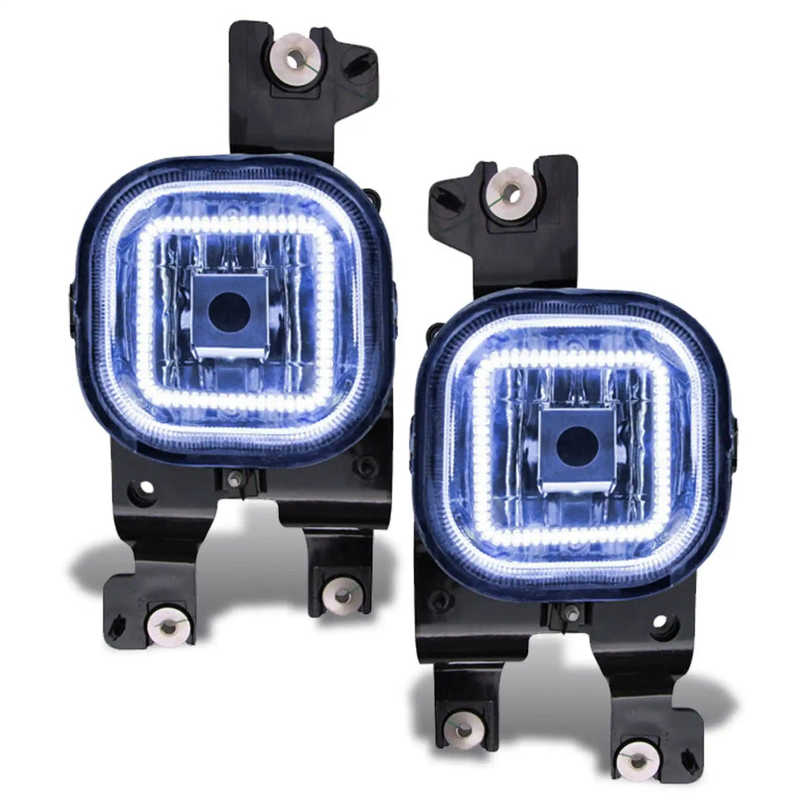 Ford Super Duty fog lights with white halos.