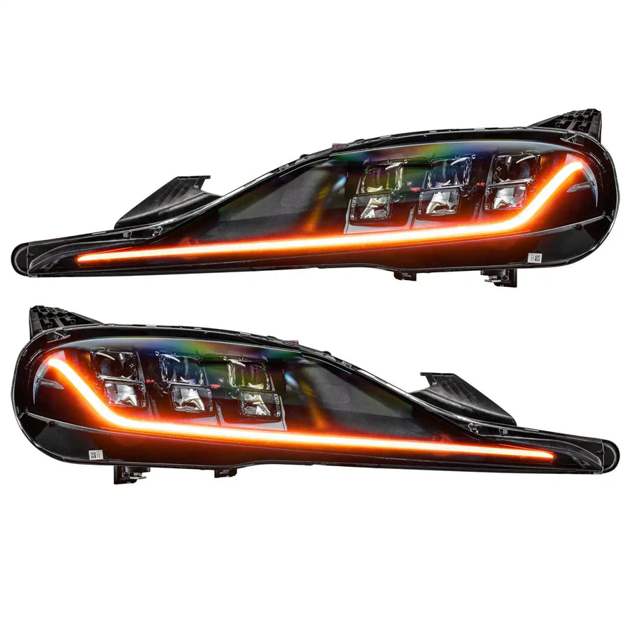 Toyota Supra headlights with amber DRLs.