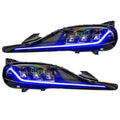 Toyota Supra headlights with blue DRLs.