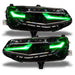 Chevrolet Camaro headlights with green DRLs.