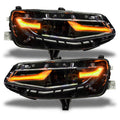 Chevrolet Camaro headlights with amber DRLs.