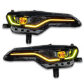 Chevrolet Camaro headlights with yellow DRLs.