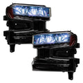 Chevrolet Silverado 1500 headlights with white demon eye projectors.