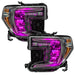 GMC Sierra 1500 headlights with pink demon eye projectors.