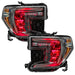GMC Sierra 1500 headlights with red demon eye projectors.