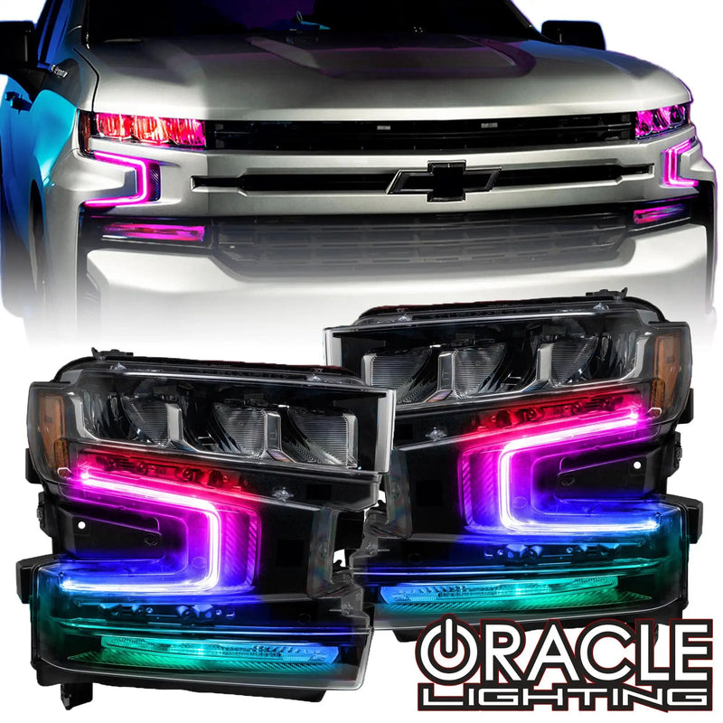 Oracle Lighting ColorSHIFT RGB+W Headlight DRL Upgrade Kit (no controller, base configuration) for 2019-2022 (pre-refresh) Chevrolet Silverado 1500 (5.3L V8, 6.2L V8, 2.7L Turbo I4)