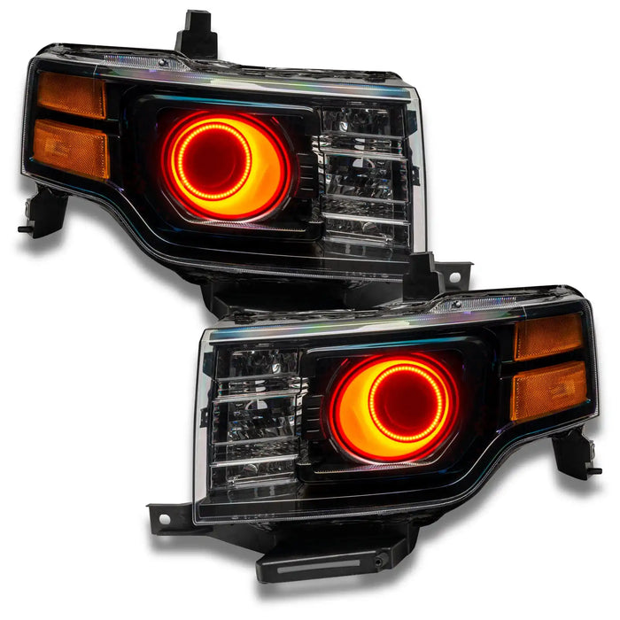 Ford Flex headlights with amber LED halo rings.