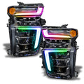 Chevrolet Silverado headlights with rainbow DRLs.