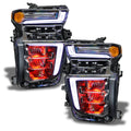 Chevrolet Silverado headlights with red demon eye projector.
