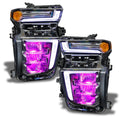 Chevrolet Silverado headlights with pink demon eye projector.