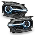 Ford Bronco Sport headlights with white halos and DRLs.
