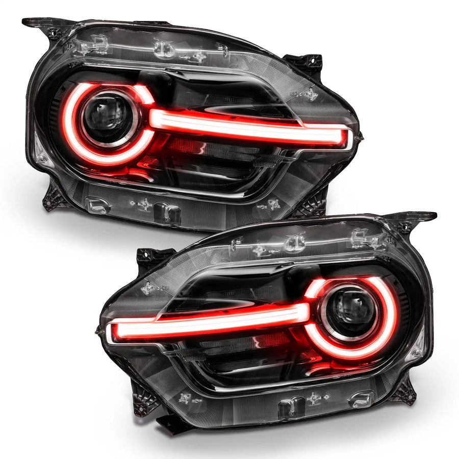 Ford Bronco Sport headlights with red halos and DRLs.