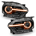Ford Bronco Sport headlights with amber halos and DRLs.