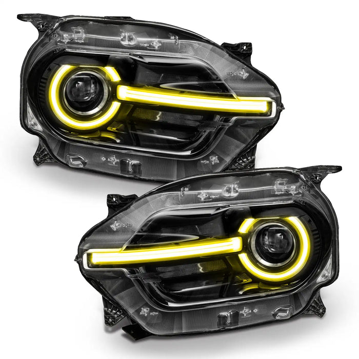 Ford Bronco Sport headlights with yellow halos and DRLs.