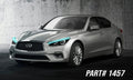 Silver Infiniti Q50 with cyan headlight DRLs.