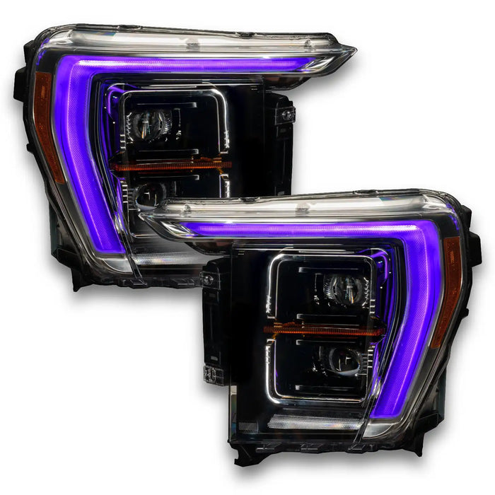 Ford F-150 headlights with purple DRLs