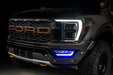 Front end of a Ford F-150 with blue fog light DRLs