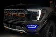 Front end of a Ford F-150 with blue fog light DRLs