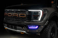 Front end of a Ford F-150 with purple fog light DRLs
