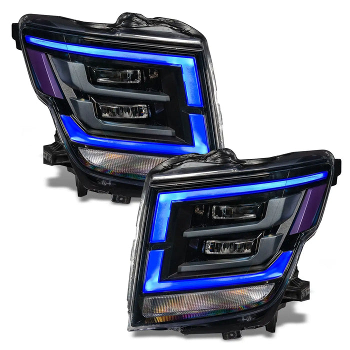 2021-2024 Nissan Titan headlights with blue DRLs.