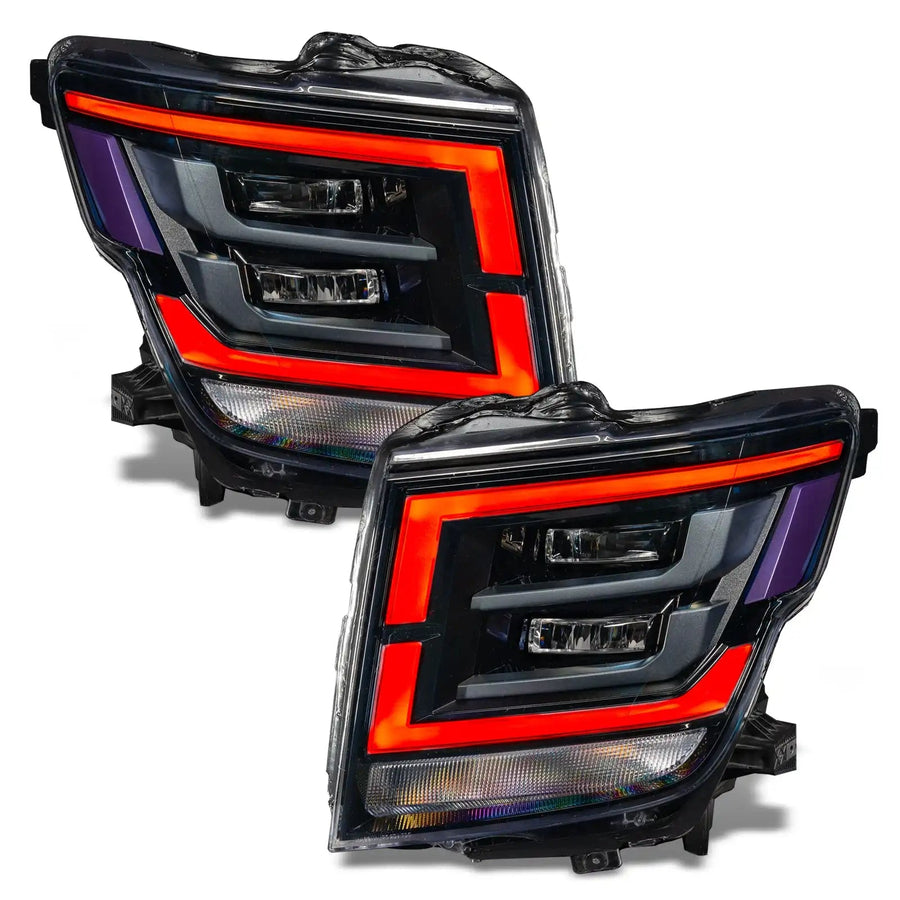 2021-2024 Nissan Titan headlights with red DRLs.