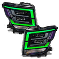 2021-2024 Nissan Titan headlights with green DRLs.
