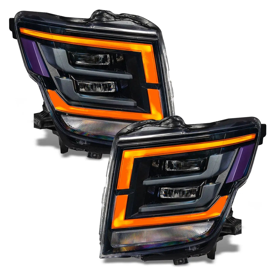 2021-2024 Nissan Titan headlights with amber DRLs.