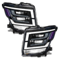 2021-2024 Nissan Titan headlights with white demon eye projectors.