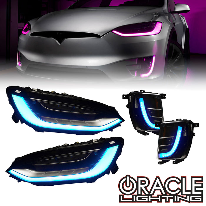 ORACLE Lighting 2016-2024 Tesla Model X Dynamic ColorSHIFT Headlight & Fog Light DRL Upgrade Kit - COMBO